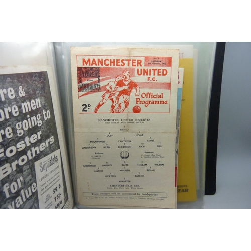 844 - Football programmes; 24 reserve team football programmes 1948 onwards, including many single sheet N... 