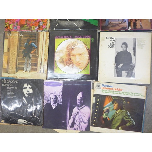 673 - A box of rock and pop LP records, including Cream, Traffic, Santana, Bob Dylan, Thompson Twins, Van ... 