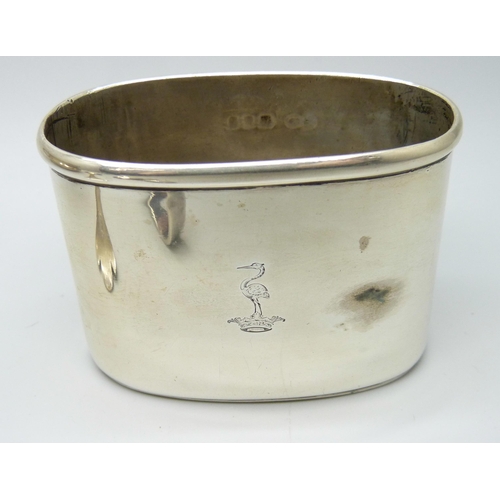 863 - A silver bowl, a silver flask cup and two silver spoons, 238g