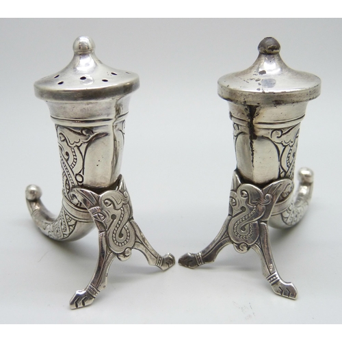 864 - A Norwegian silver novelty salt and pepper pair by Theodor Olsen