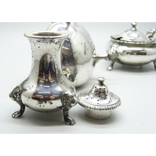 866 - A three piece silver cruet set, London 1947, 298g