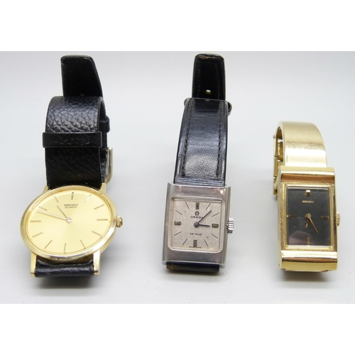 872 - Three wristwatches, lady's Omega De Ville, Seiko and gentleman's Seiko Quartz