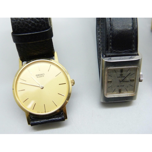 872 - Three wristwatches, lady's Omega De Ville, Seiko and gentleman's Seiko Quartz