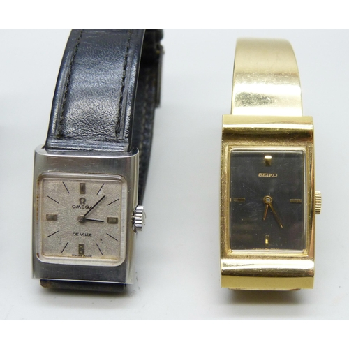 872 - Three wristwatches, lady's Omega De Ville, Seiko and gentleman's Seiko Quartz