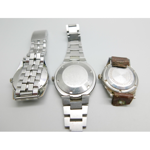 876 - Three gentleman's automatic wristwatches, Helvetia, Dimier and Consul lacking glass