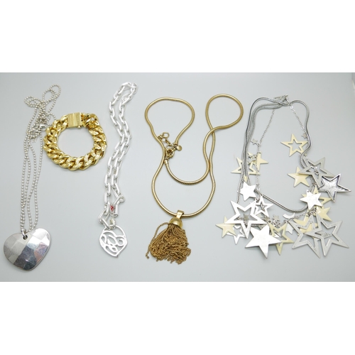 890 - Five designer necklaces and bracelet including J. Crew, Guess, All Saints, Fiori, Ambush