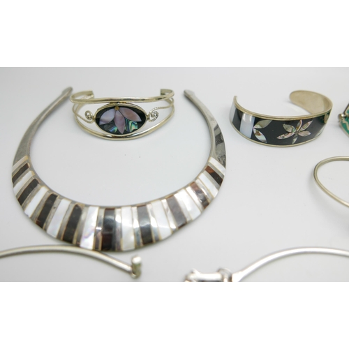 891 - A collection white metal jewellery, most marked Alpaca Mexico