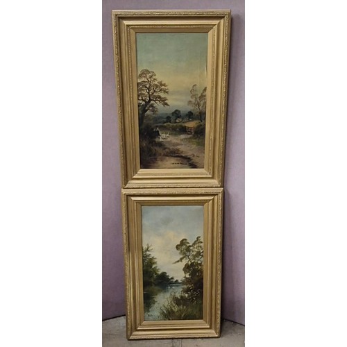 310 - E. Cole, pair of rural countryside landscapes, oil on canvas, framed