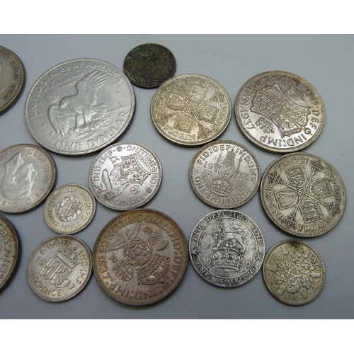 944 - A collection of 1920 to 1946 half-silver coins including a 1937 crown, three half-crowns, three two ... 