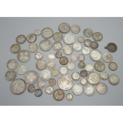 945 - A collection of silver coins, 262g of pre 1920 including Victorian, and 30g of 1920 to 1946