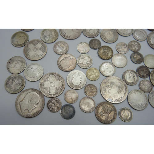 945 - A collection of silver coins, 262g of pre 1920 including Victorian, and 30g of 1920 to 1946