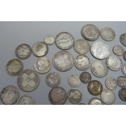 945 - A collection of silver coins, 262g of pre 1920 including Victorian, and 30g of 1920 to 1946