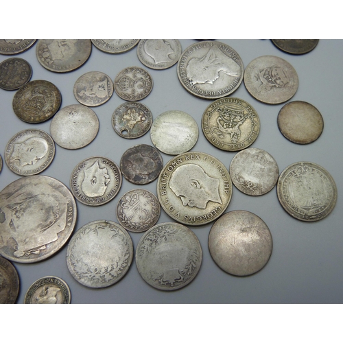 945 - A collection of silver coins, 262g of pre 1920 including Victorian, and 30g of 1920 to 1946