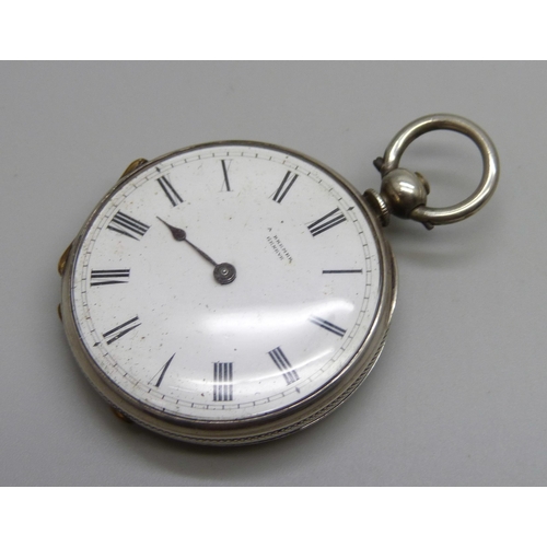 946 - A fob watch, the case marked fine silver, A. Bremer, Geneve, 36mm case