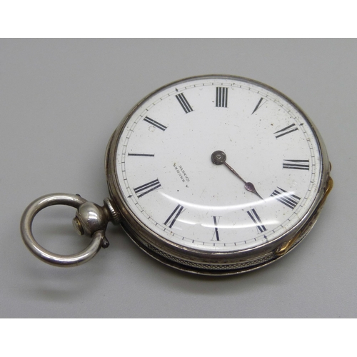 946 - A fob watch, the case marked fine silver, A. Bremer, Geneve, 36mm case