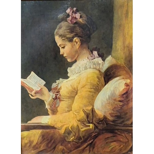 311 - French School, portrait of a lady reading, oil on canvas, framed