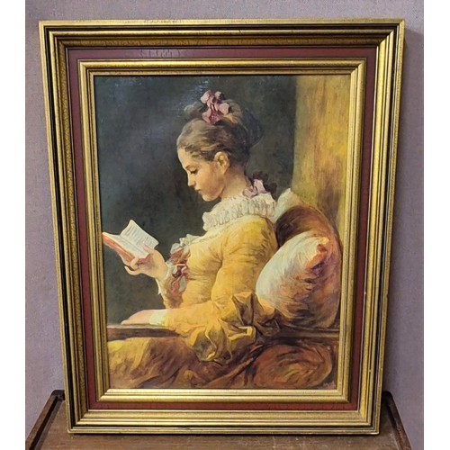 311 - French School, portrait of a lady reading, oil on canvas, framed