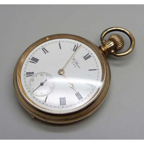 964 - A Waltham top-wind pocket watch, 10 years rolled gold case