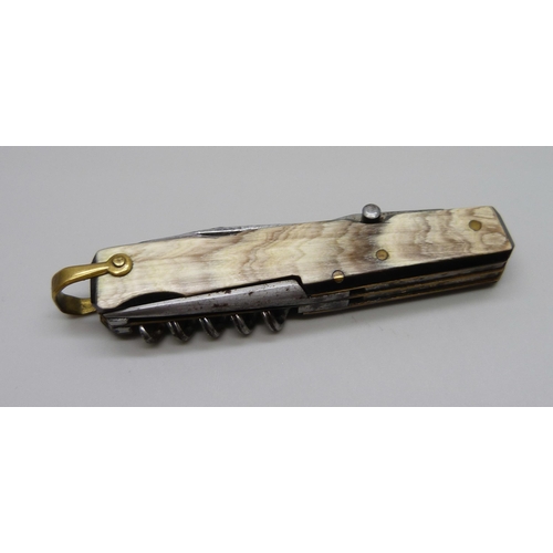 976 - A multi-blade/tool pocket knife with horn handle, 'made in France'