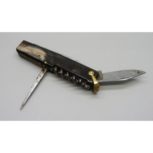 976 - A multi-blade/tool pocket knife with horn handle, 'made in France'