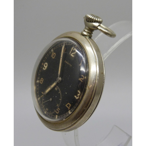 986 - A Zenith German military issue pocket watch, back case numbered D8404165H