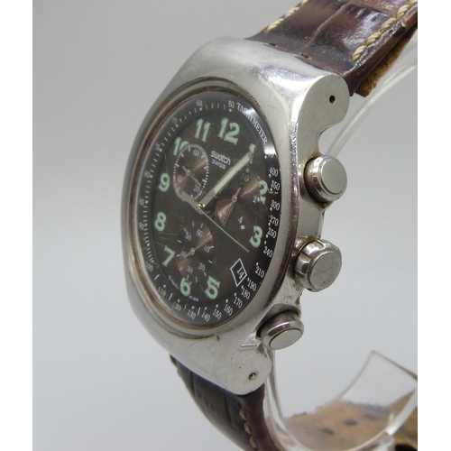 988 - A gentlemans stainless steel Swatch Irony Chronograph wristwatch on a leather strap