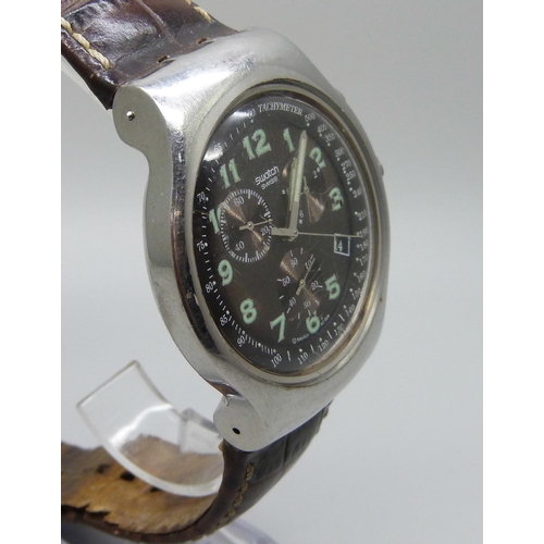 988 - A gentlemans stainless steel Swatch Irony Chronograph wristwatch on a leather strap