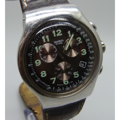 988 - A gentlemans stainless steel Swatch Irony Chronograph wristwatch on a leather strap