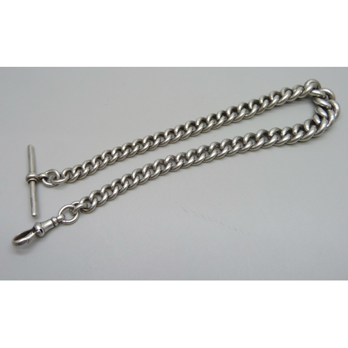 990 - A silver graduated curb link Albert watch chain, each link marked, 66g, 30cm