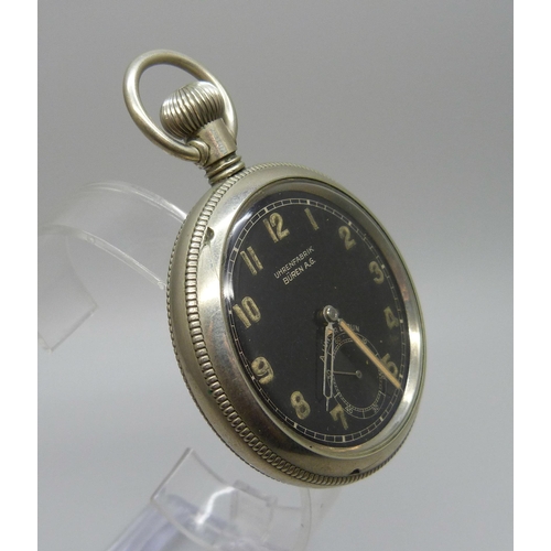 996 - A German Buren A.G. Uhrenfabrik military pocket watch, also marked A. Lunser Berlin, the movement ma... 