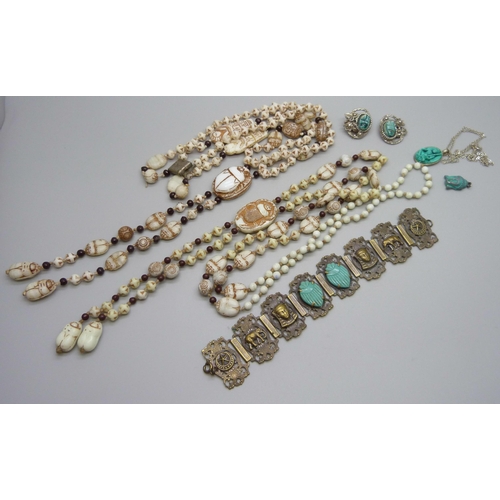 998 - A collection of scarab bead jewellery, etc.