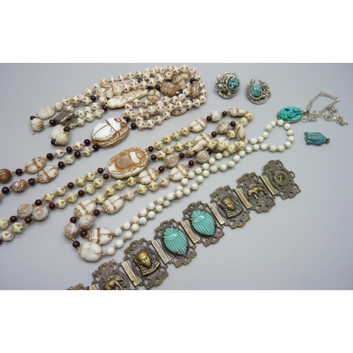 998 - A collection of scarab bead jewellery, etc.