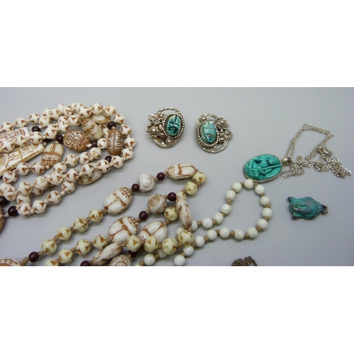 998 - A collection of scarab bead jewellery, etc.