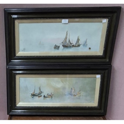 312 - English School, pair of marine landscapes, oil on canvas, indistinctly signed, framed