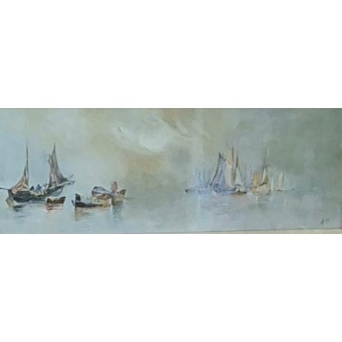 312 - English School, pair of marine landscapes, oil on canvas, indistinctly signed, framed