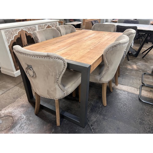 3122 - Fire dining table with six taupe upholstered chairs *This lot is subject to Vat