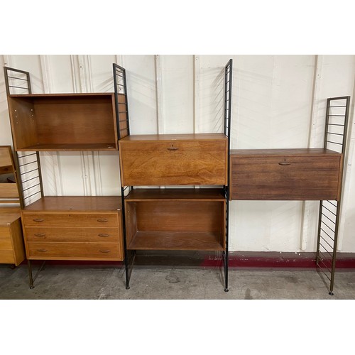 17A - A Staples teak and metal three bay Ladderax room divider