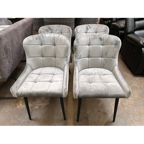 3144 - A set of four grey velvet dining chairs