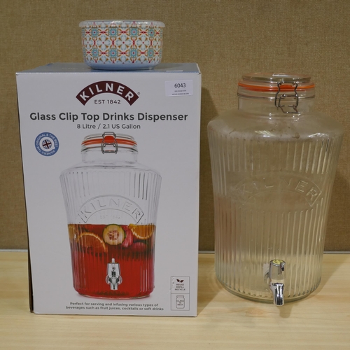 6043 - Kilner 8L vintage Drink Dispenser And Microwavable Bowl  (338-320) *This lot is subject to Vat