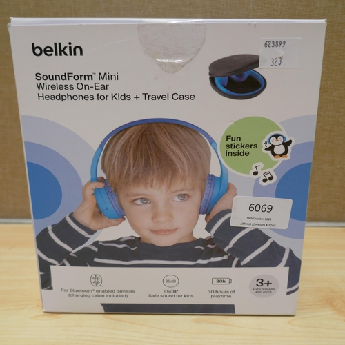 6069 - Belkin Soundform Kid Mini wireless headphone with Case  (338-323) *This lot is subject to Vat