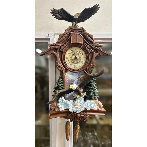 1070 - A pair of Bradford Exchange Treetop Majesty table lamps, Eagle Wall clock and a Juliana Collection f... 