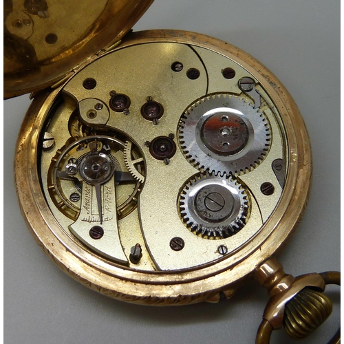 7022 - A 14ct gold cased full hunter pocket watch with engraved floral design, the dial signed Hesperus