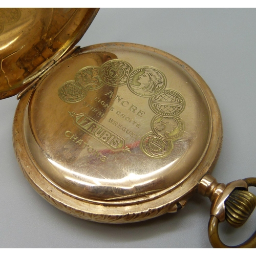 7022 - A 14ct gold cased full hunter pocket watch with engraved floral design, the dial signed Hesperus