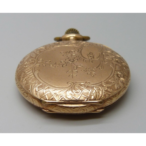 7022 - A 14ct gold cased full hunter pocket watch with engraved floral design, the dial signed Hesperus