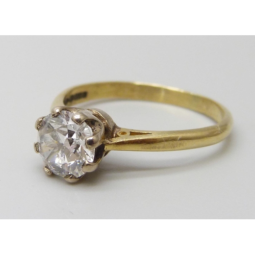 7039 - An 18ct gold diamond solitaire ring, approximately 0.6ct, 3g, N