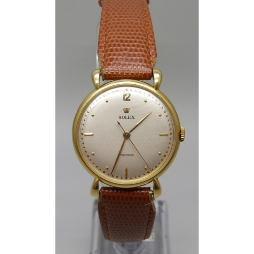 7042 - An 18ct gold Rolex Precision wristwatch, the case back marked 514987 and engraved with the Rolex log... 