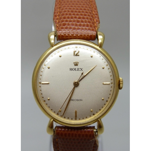 7042 - An 18ct gold Rolex Precision wristwatch, the case back marked 514987 and engraved with the Rolex log... 