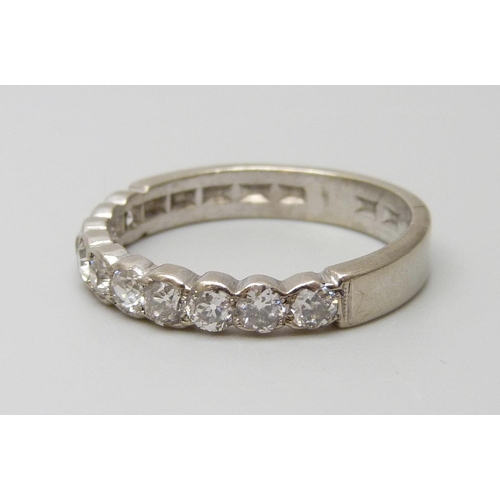 7047 - A white metal and old cut diamond set half eternity ring, ten diamonds, total diamond weight estimat... 