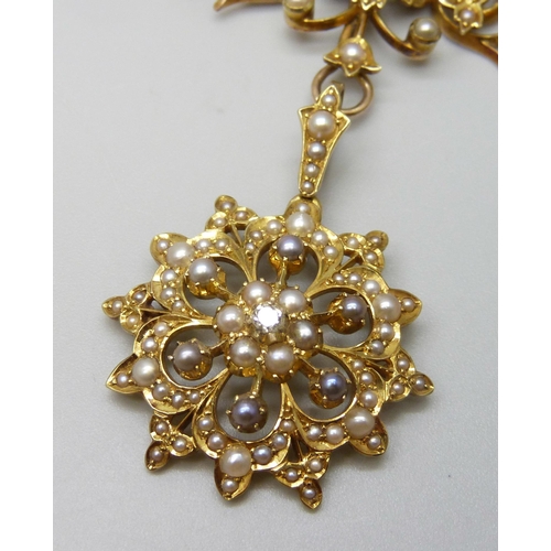 7049 - An early 20th Century 15ct gold, pearl and diamond set necklace, 16.2g, 39.5cm