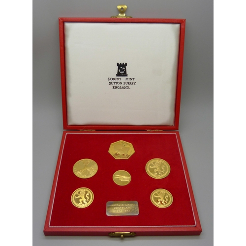 7066 - A 22ct gold coin set - Centenary of Sir Winston Churchill 1874-1974 commemorative medallions, limite... 